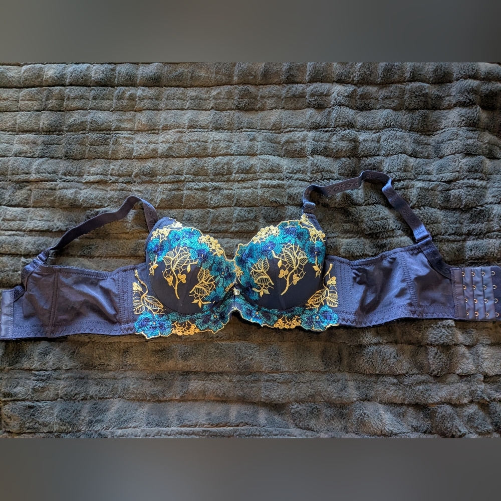 Elegant Blue and Gold Lace Bra